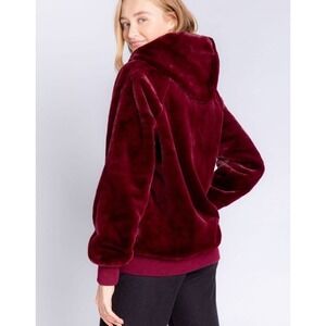 New PJ SALVAGE "City Walk" Hooded Cozy Faux Mink Jacket M Port Style #RACU2